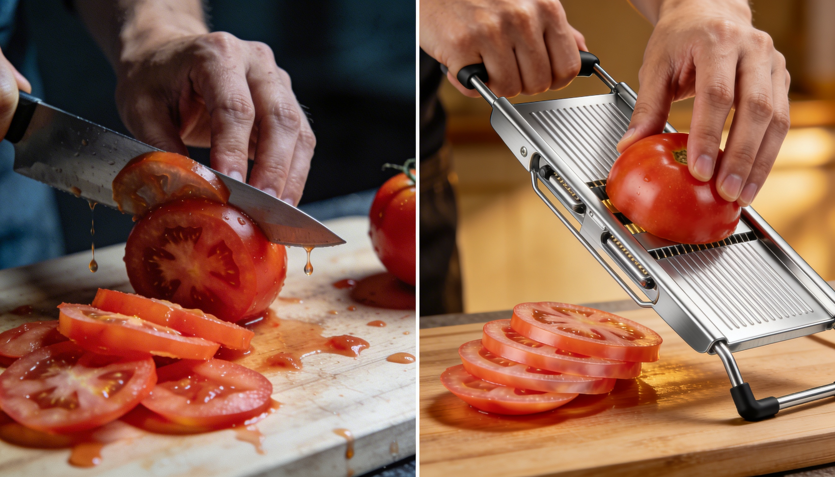 Comparison of slicing vegeies by knife and tools