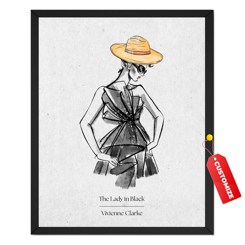 Personalized Lady In Black Print - Customized Fashion Portrait Wall Art