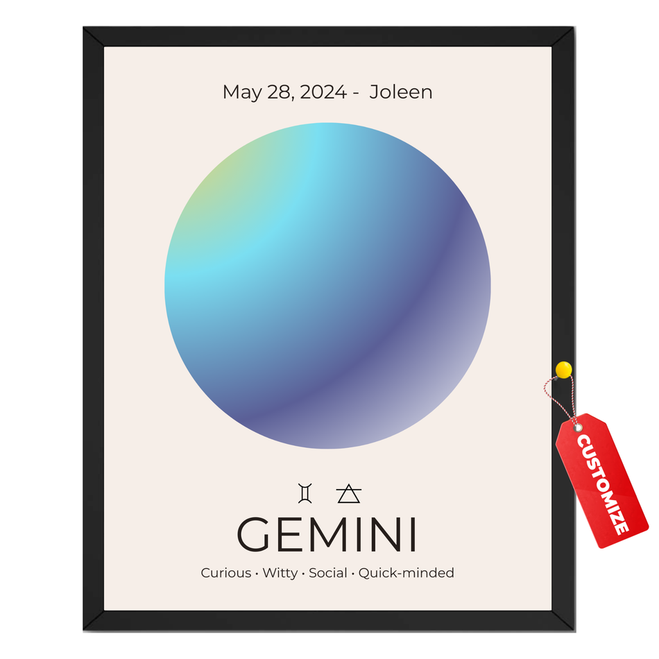 Personalized Gemini Zodiac Print: Customized Birth Date Poster and Canvas