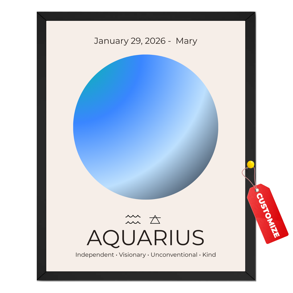 Personalized Aquarius Zodiac Print: Customized Birth Date Poster and Canvas