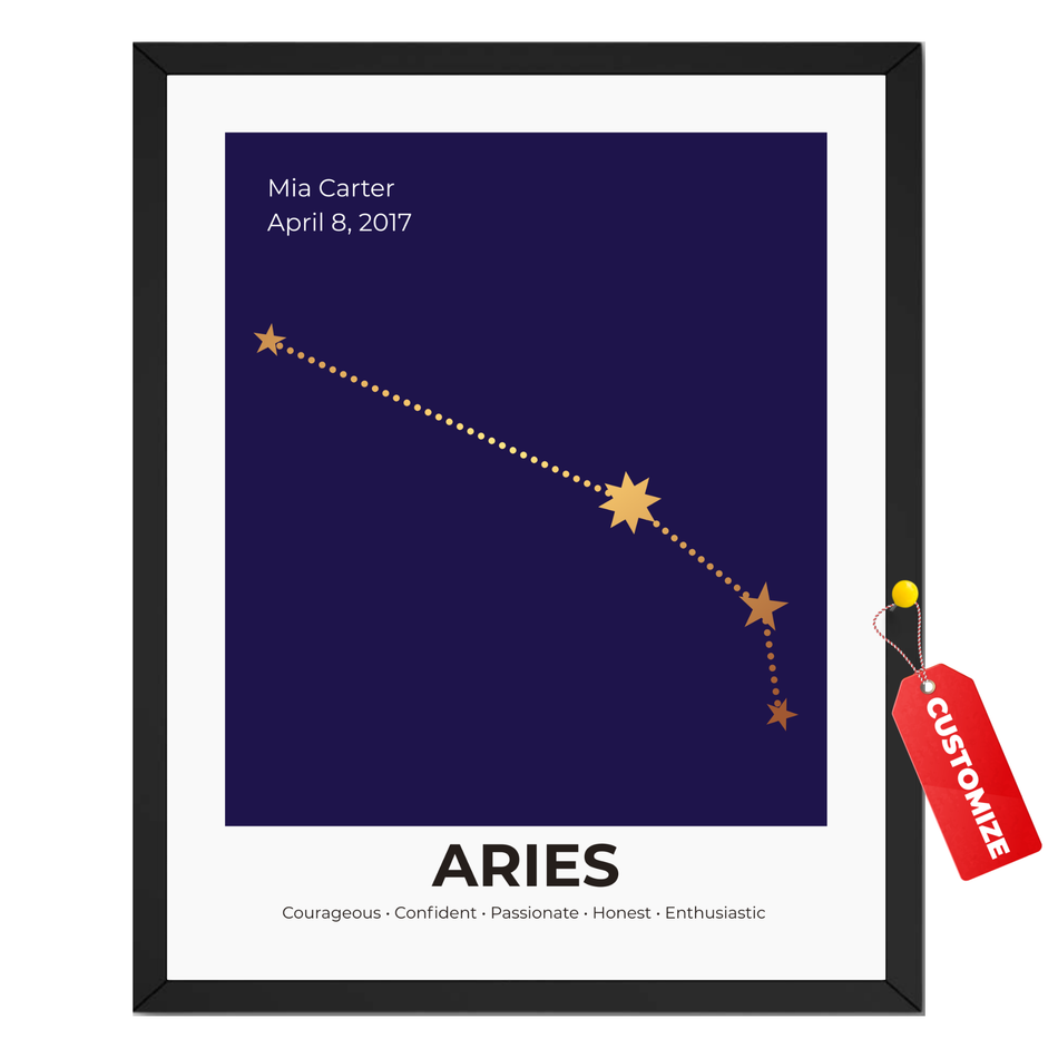 Personalized Aries Constellation Print: Customized Name Star Map Poster and Canvas