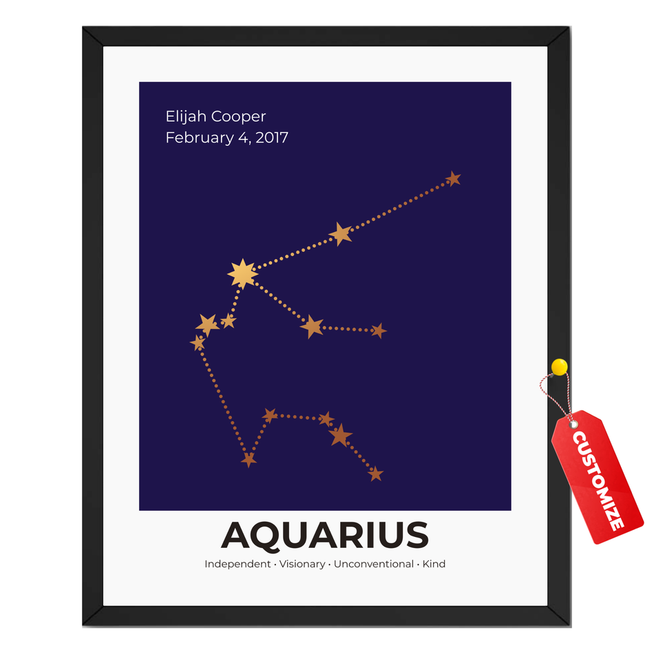 Personalized Aquarius Star Map Print - Customized Zodiac Name Poster