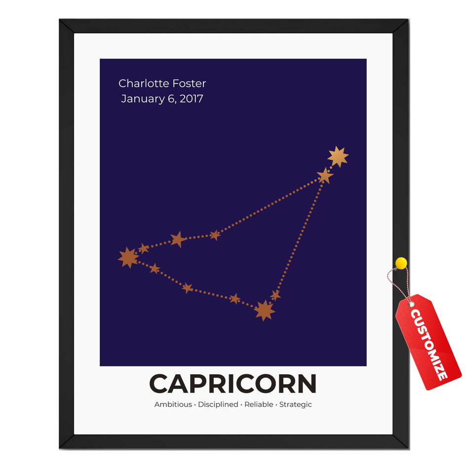 Personalized Capricorn Star Map Print: Customized Zodiac Name Poster and Canvas