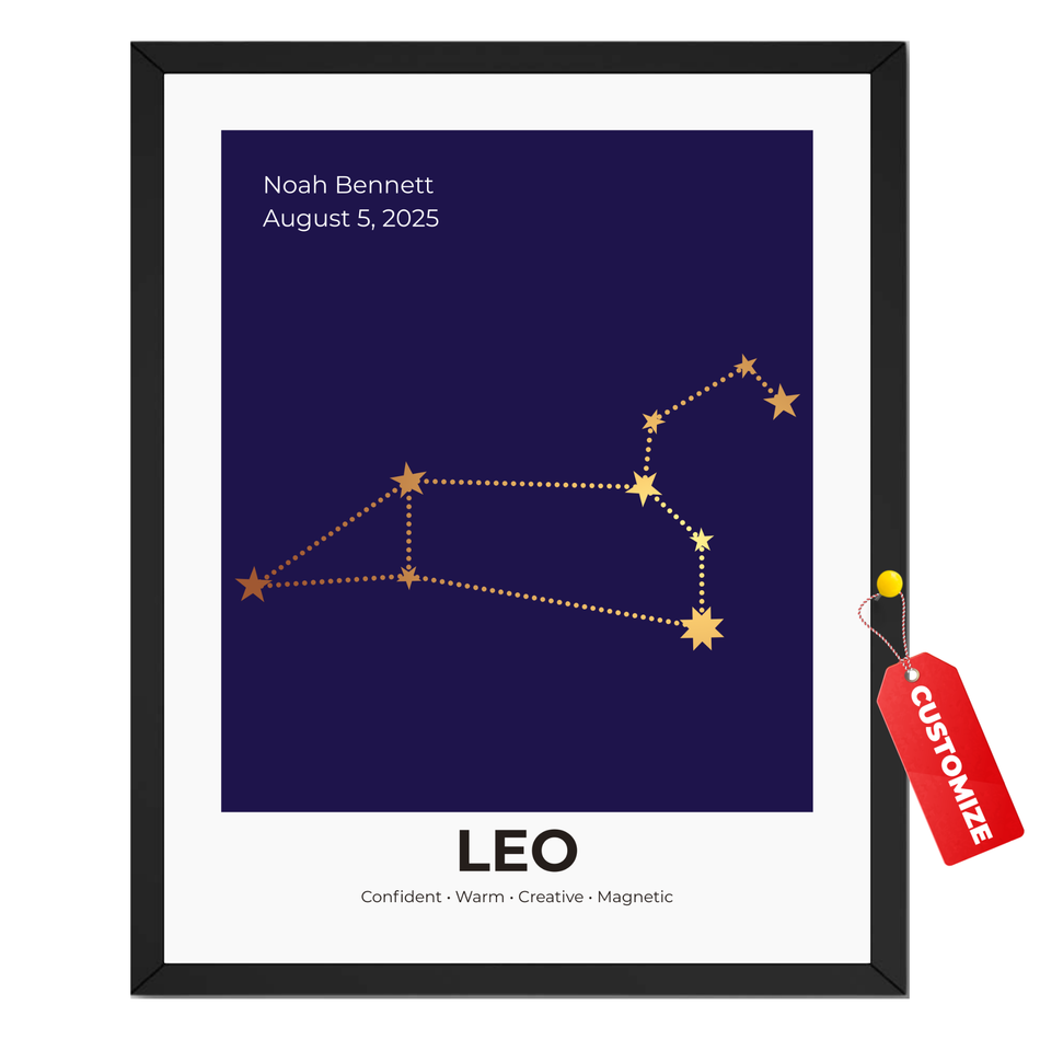 Personalized Leo Star Map Print - Custom Zodiac Name Poster - Night Sky Wall Decor