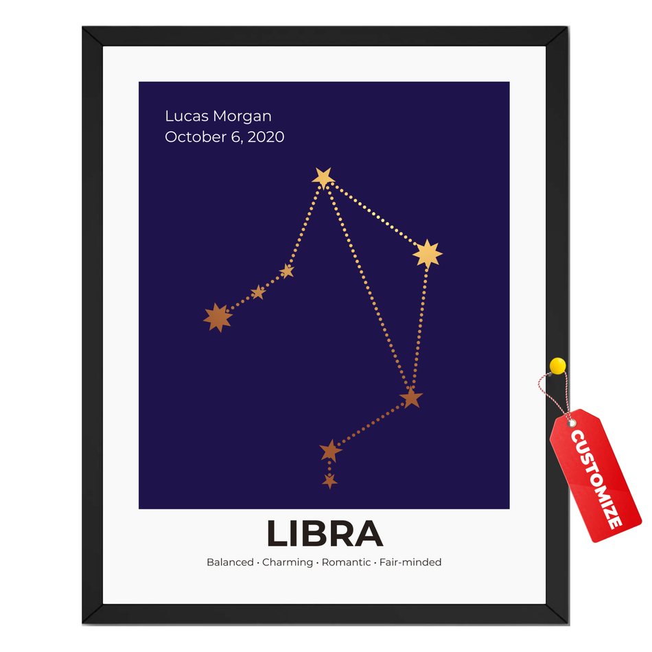 Personalized Libra Star Map Print - Customized Zodiac Name Poster and Canvas