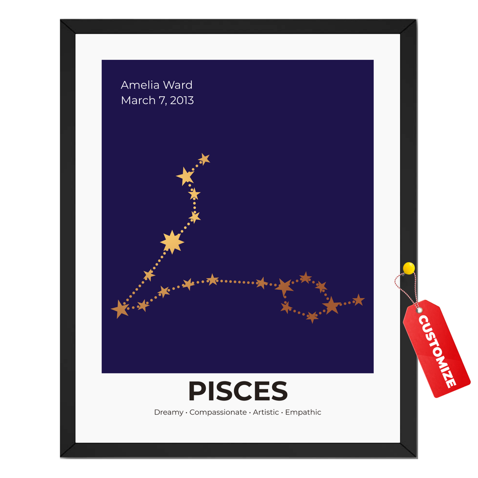 Personalized Pisces Constellation Print - Custom Name Star Map Poster