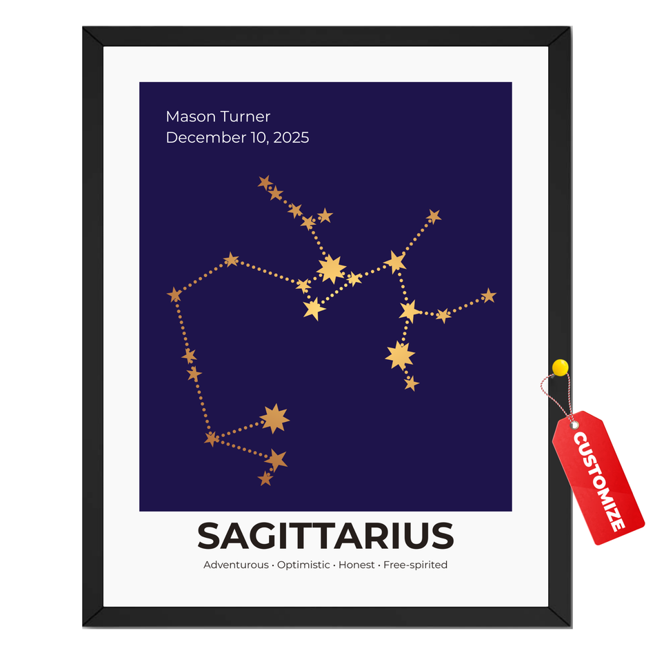 Personalized Sagittarius Constellation Print: Customized Name Star Map Poster and Canvas