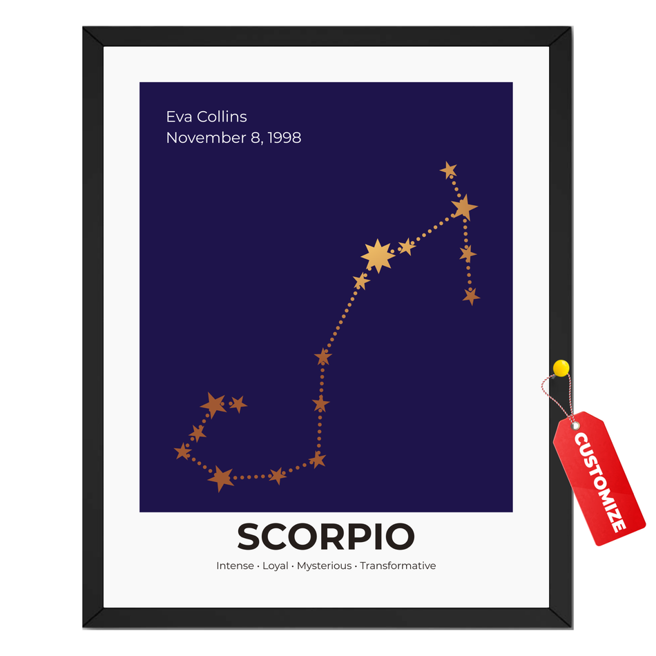 Personalized Scorpio Star Map Print: Customized Zodiac Name Poster and Canvas