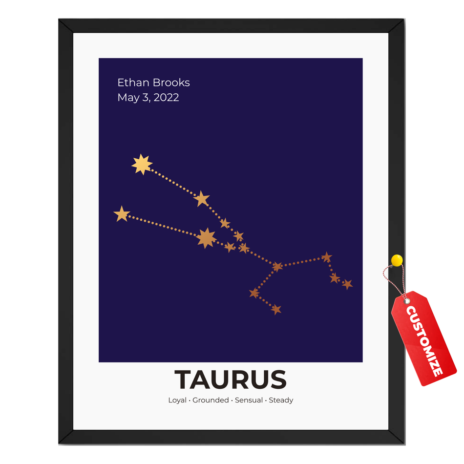 Personalized Taurus Star Map Print: Customized Zodiac Name Poster and Canvas