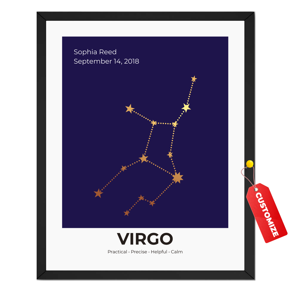 Personalized Virgo Star Map Print: Customized Zodiac Name Poster and Canvas