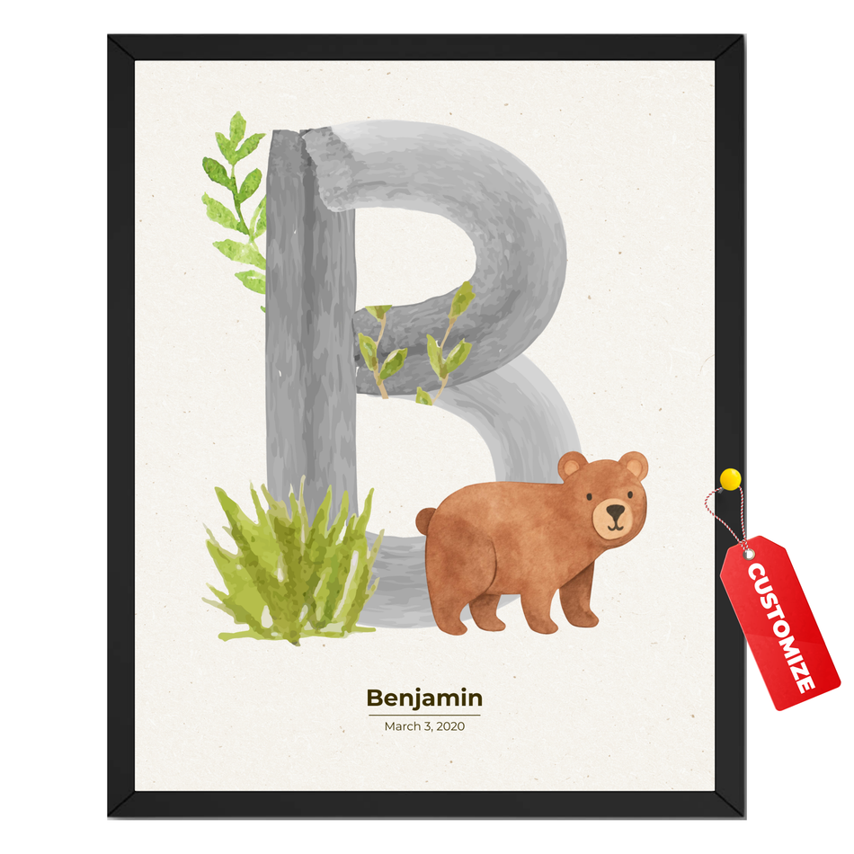 Personalized Kids Room Print - Custom Initial and Birth Date Poster