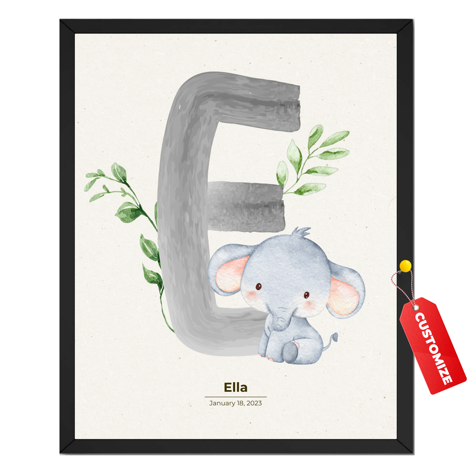 Personalized Kids Room Print - Custom Initial and Birth Date Poster