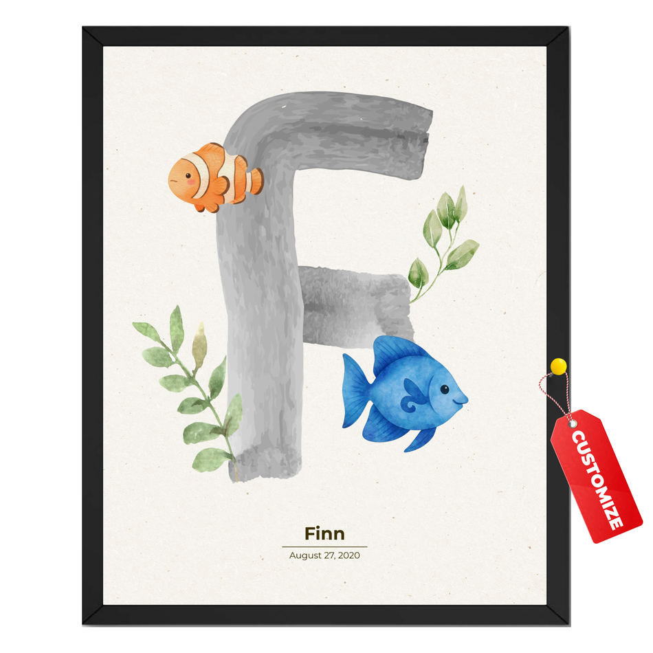 Personalized Nursery Initial Print - Custom Baby Name Poster and Canvas