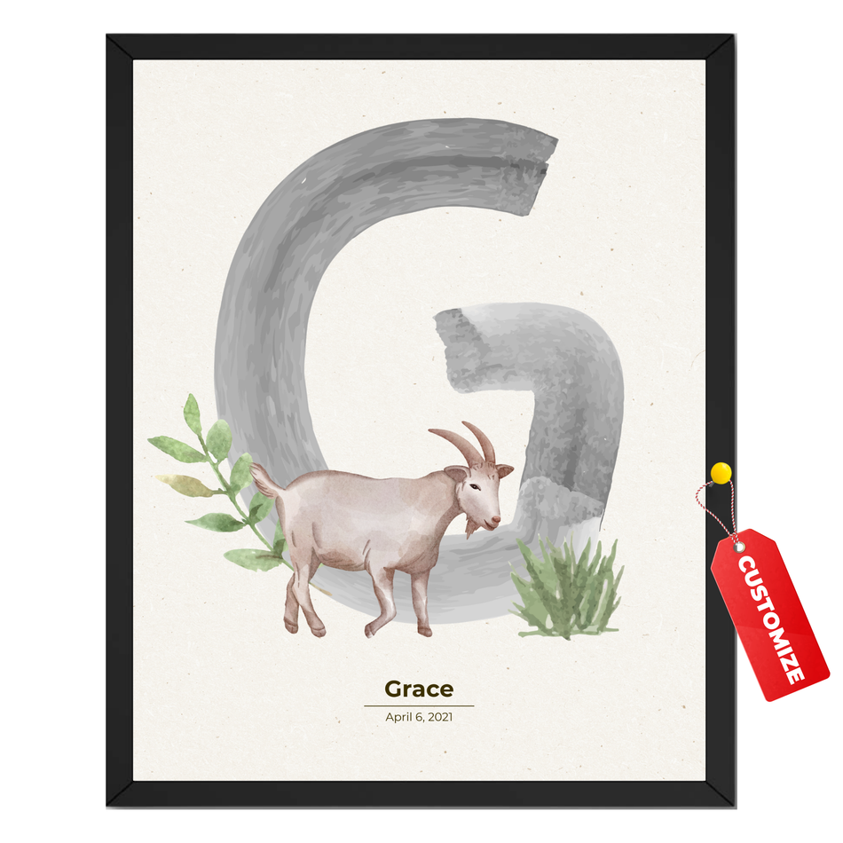 Personalized Kids Room Print - Custom Initial and Birth Date Poster
