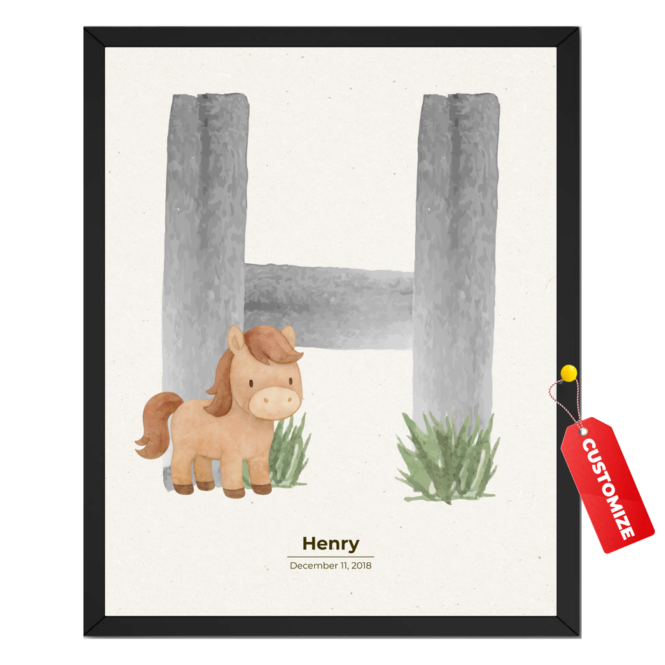Personalized Nursery Initial Print - Custom Baby Name Poster and Canvas