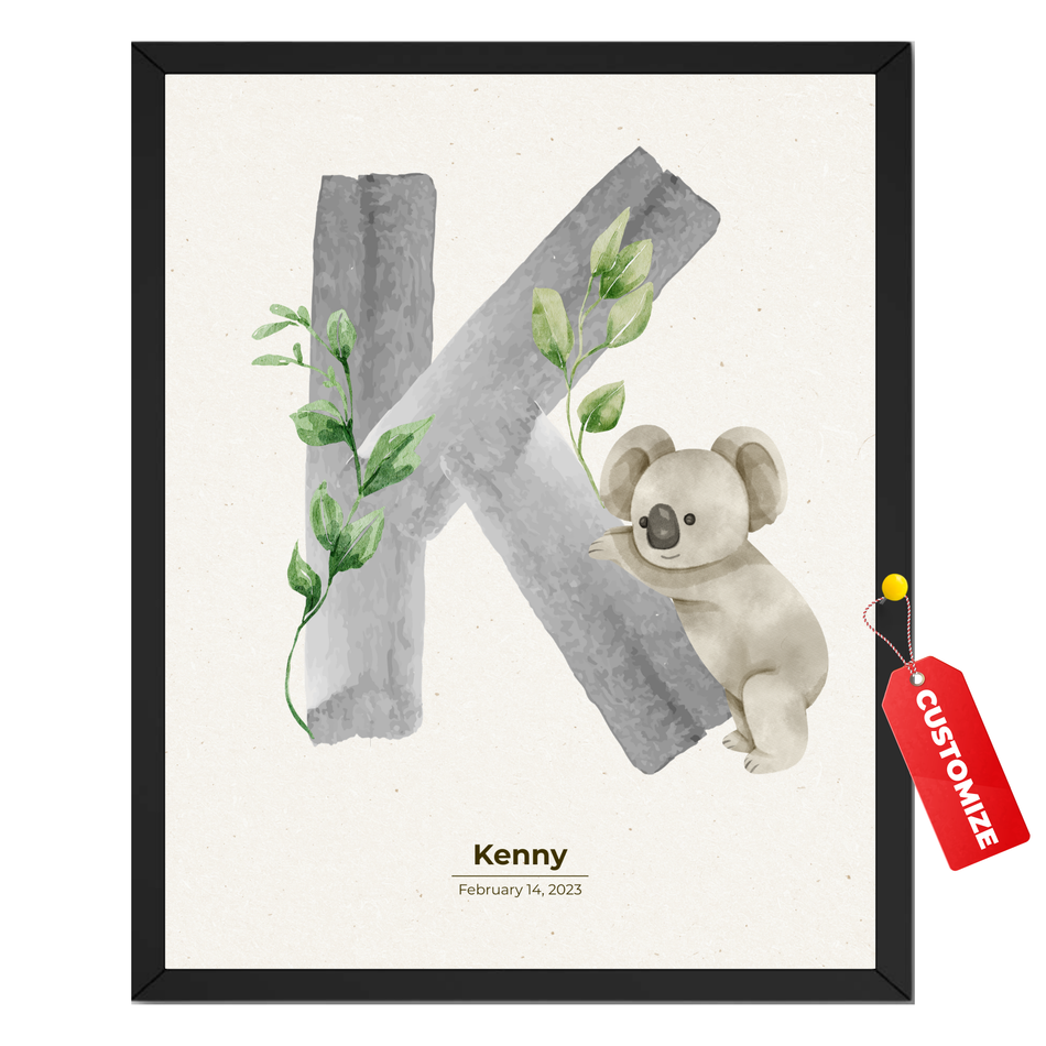 Personalized Kids Room Print – Custom Initial and Birth Date Poster and Canvas