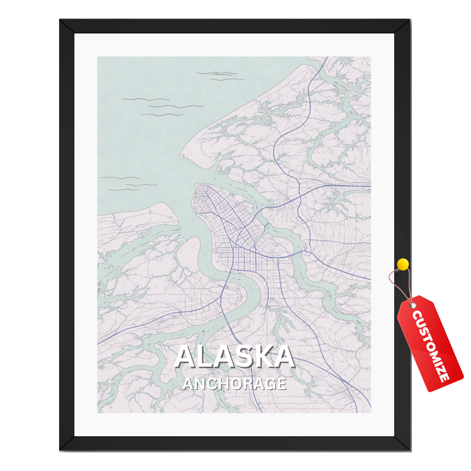 Personalized Anchorage Map Print – Customized Alaska City Poster and Canvas