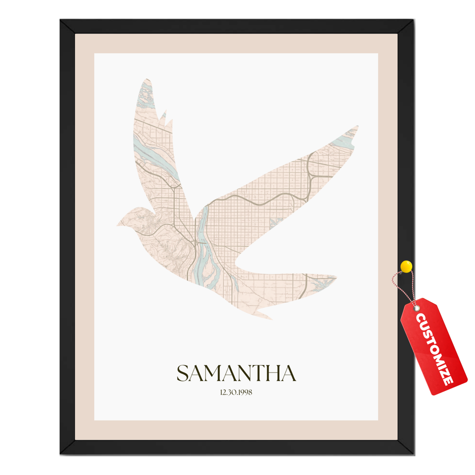 Personalized Dove Outline Poster – Customized City Map Name Print