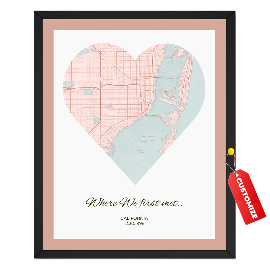 Personalized Love Location Print – Custom First Meeting Map Poster and Canvas