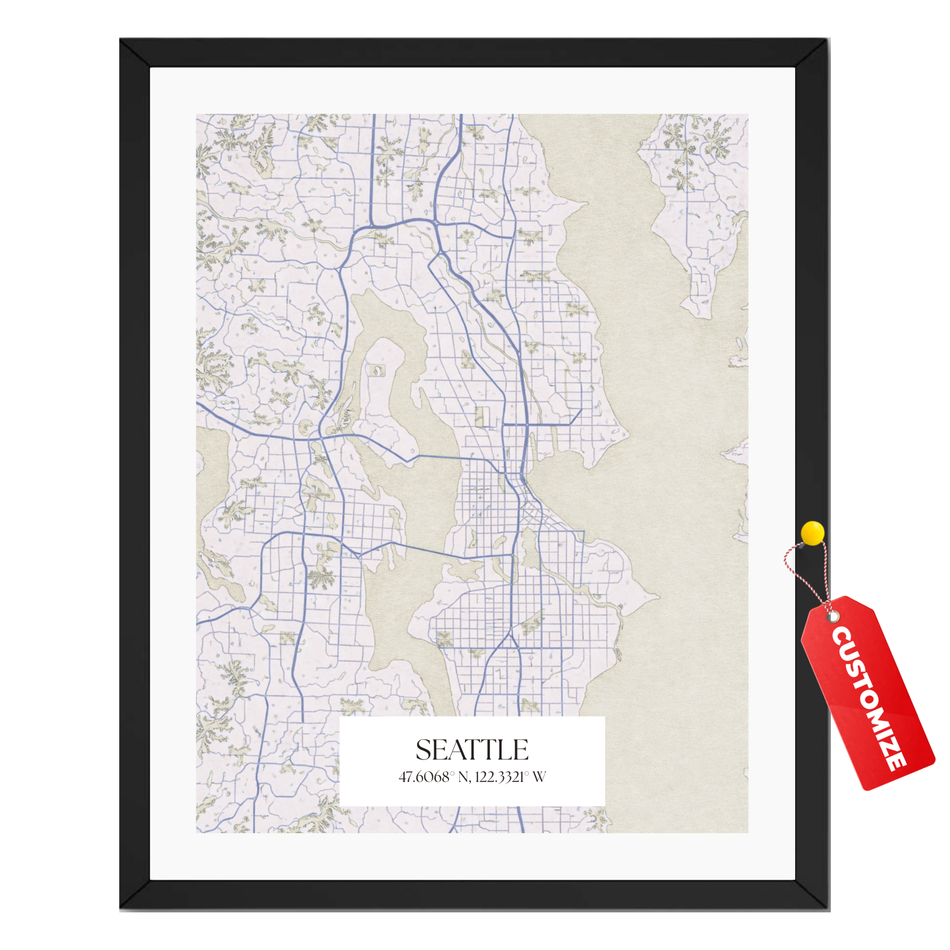 Personalized Seattle Washington Print – Customized City Map Poster and Canvas