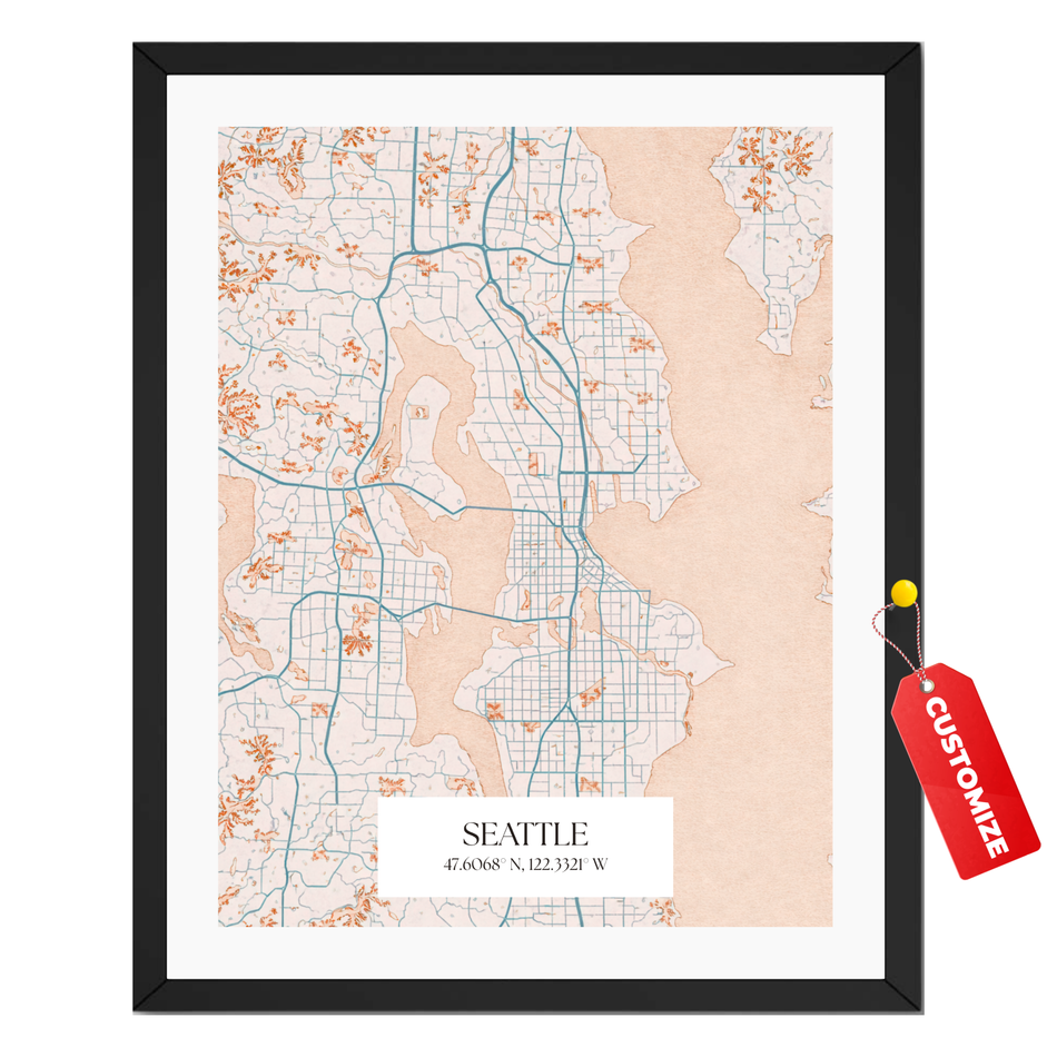 Personalized Seattle Washington Map Print – Custom City Poster and Canvas