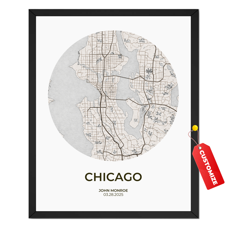 Personalized Chicago Location Print – Custom Name and Coordinates Map Poster