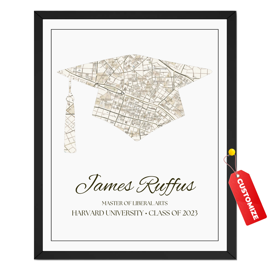 Personalized Graduation Cap Map Print – Custom Name and Degree Poster and Canvas
