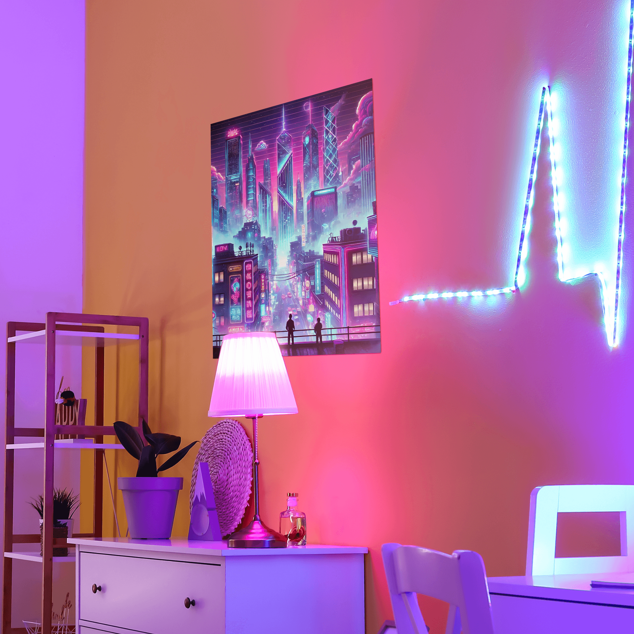 InkFlow Cyberpunk & Vaporwave Poster - Futuristic Sci-Fi Wall Art Print, Modern City Urban Wall Decor for Bedroom, Living Room, Office, Retro Aesthetic - 8x10 Unframed Wall Art - Infinity Beyond Crafts