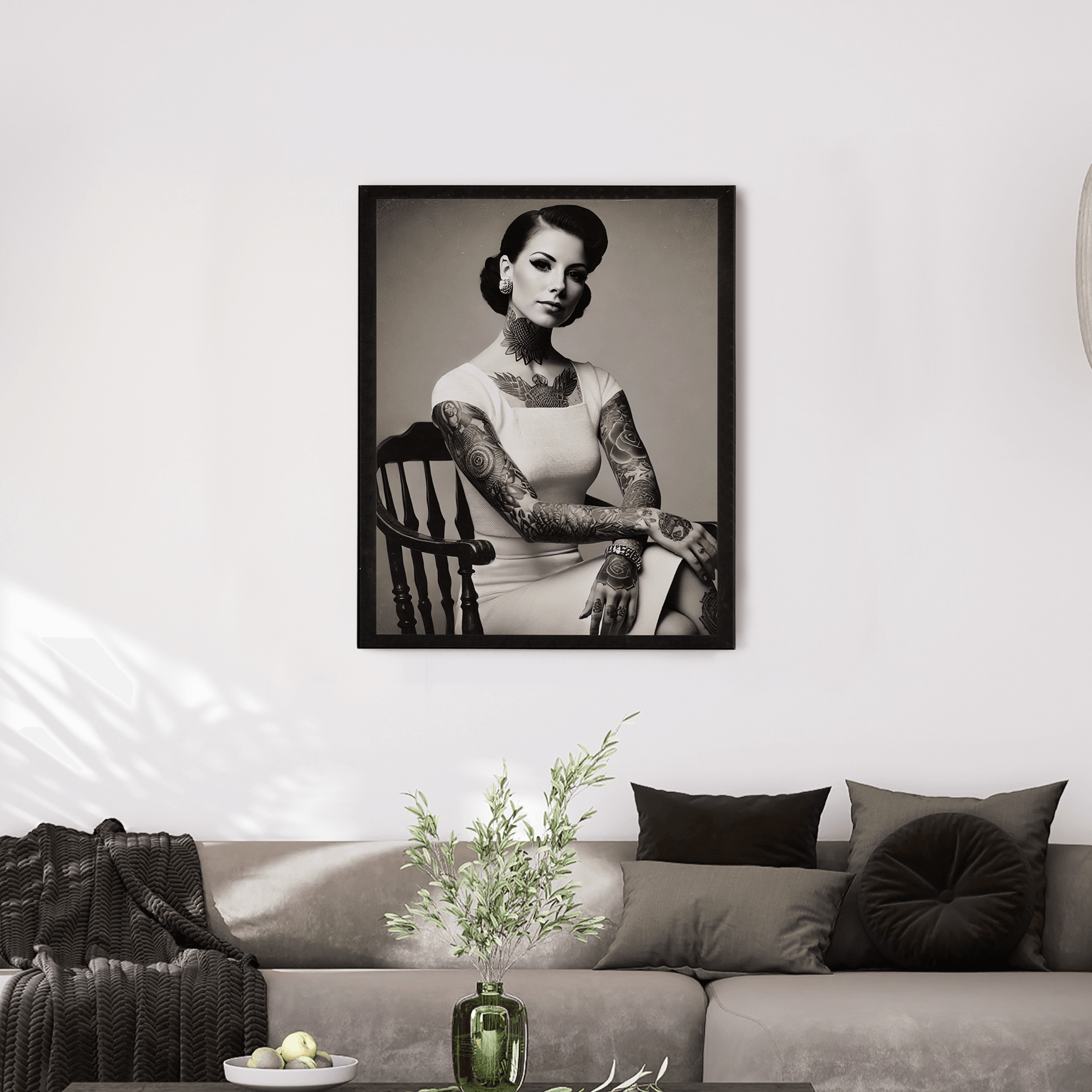 InkFlow Tattooed Woman Poster - Retro Tattoo Art Print, Black & White Photography Circus Art for Home Office or Living Room Wall Decor - 11x14 UNFRAMED Wall Art - Infinity Beyond Crafts