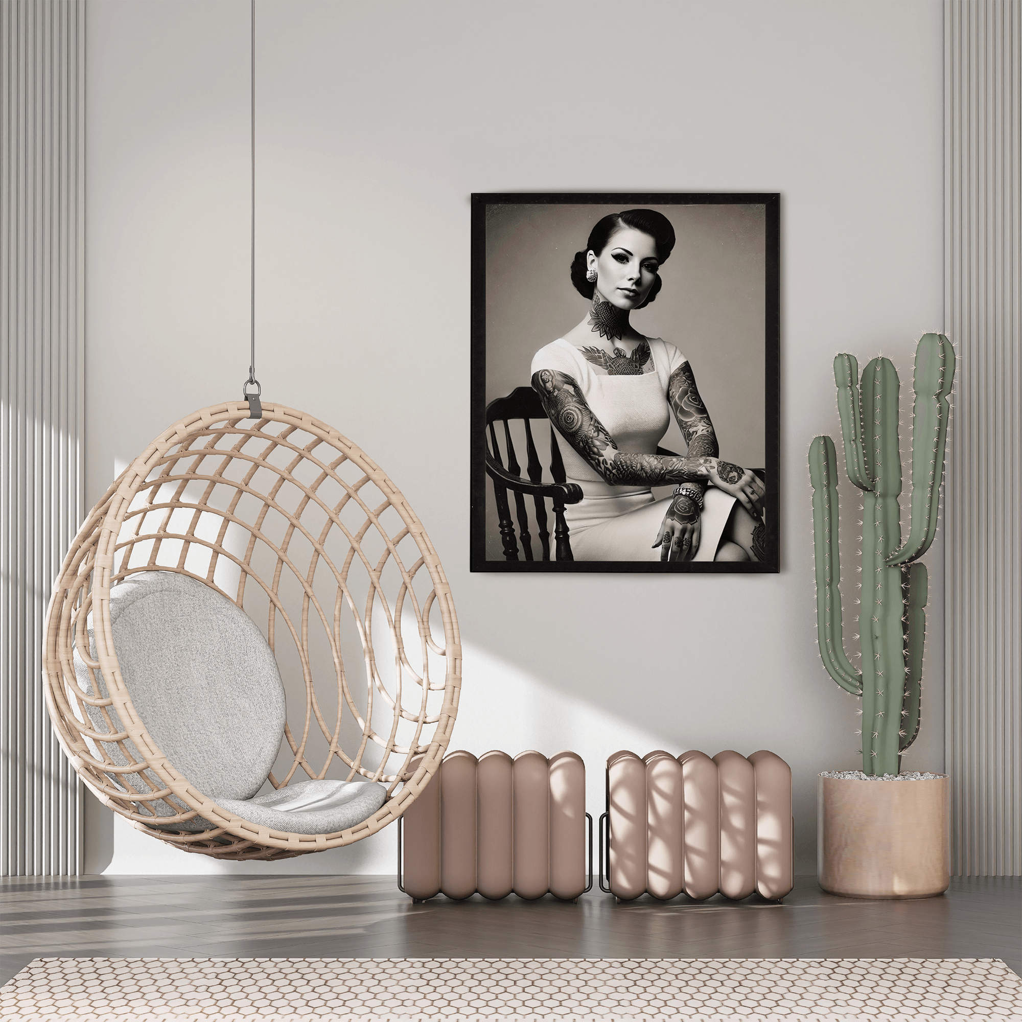 InkFlow Tattooed Woman Poster - Retro Tattoo Art Print, Black & White Photography Circus Art for Home Office or Living Room Wall Decor - 11x14 UNFRAMED Wall Art - Infinity Beyond Crafts