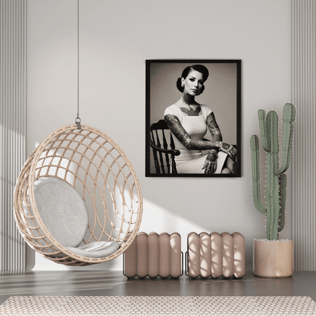 InkFlow Tattooed Woman Poster - Retro Tattoo Art Print, Black & White Photography Circus Art for Home Office or Living Room Wall Decor - 11x14 UNFRAMED Wall Art - Infinity Beyond Crafts