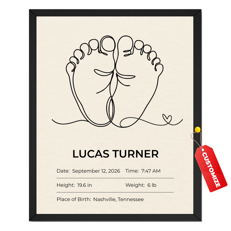 Personalized Baby Feet Print | Custom Newborn Birth Stats Nursery Wall Art