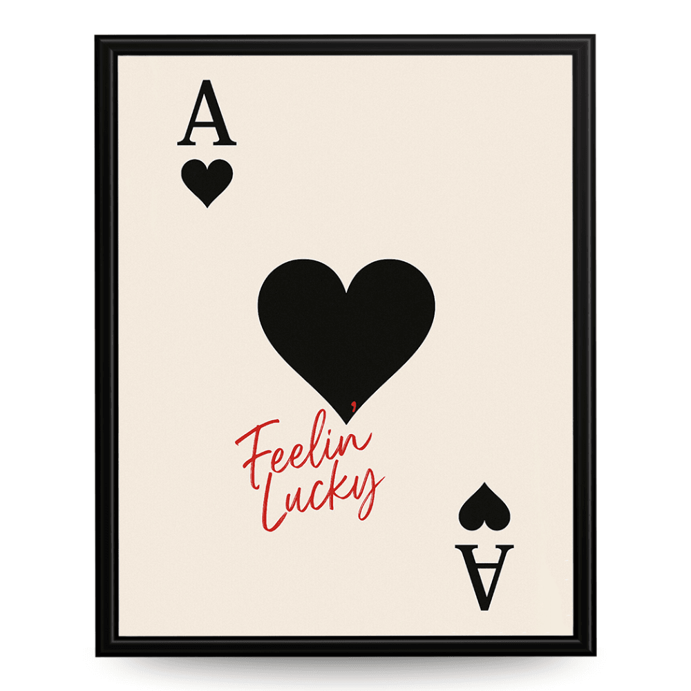 InkFlow Vintage 'Feeling Lucky' Heart Poker Wall Poster - Trendy Retro Poster for Room, Bedroom, Dorm, Hallway Decor - Classic Card Game Picture Print - 16x20 Unframed Wall Art - Infinity Beyond Crafts