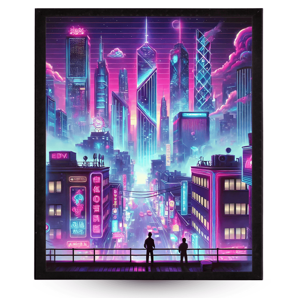 InkFlow Cyberpunk & Vaporwave Poster - Futuristic Sci-Fi Wall Art Print, Modern City Urban Wall Decor for Bedroom, Living Room, Office, Retro Aesthetic - 8x10 Unframed Wall Art - Infinity Beyond Crafts