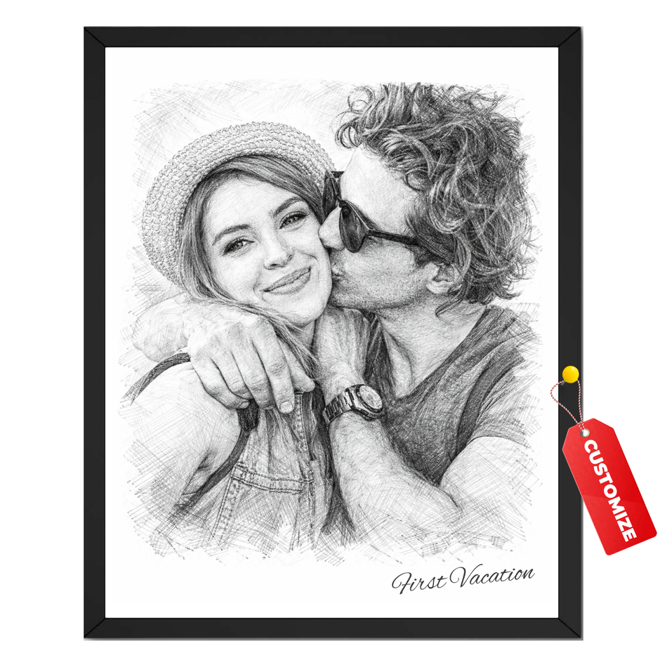 Personalized First Vacation Print | Custom Couple Sketch Wall Art