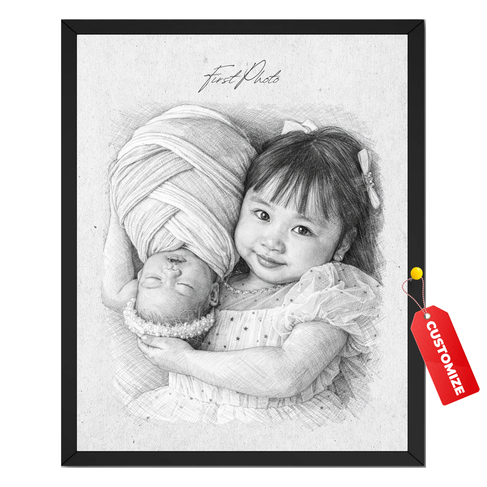Personalized First Photo Print | Custom Children Sketch Wall Art
