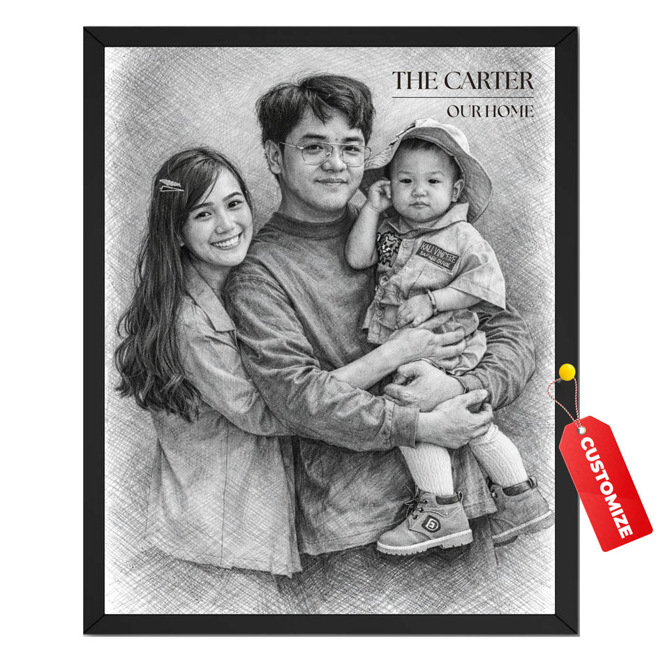 Family Portrait Print | Custom Sketch Photo Wall Art