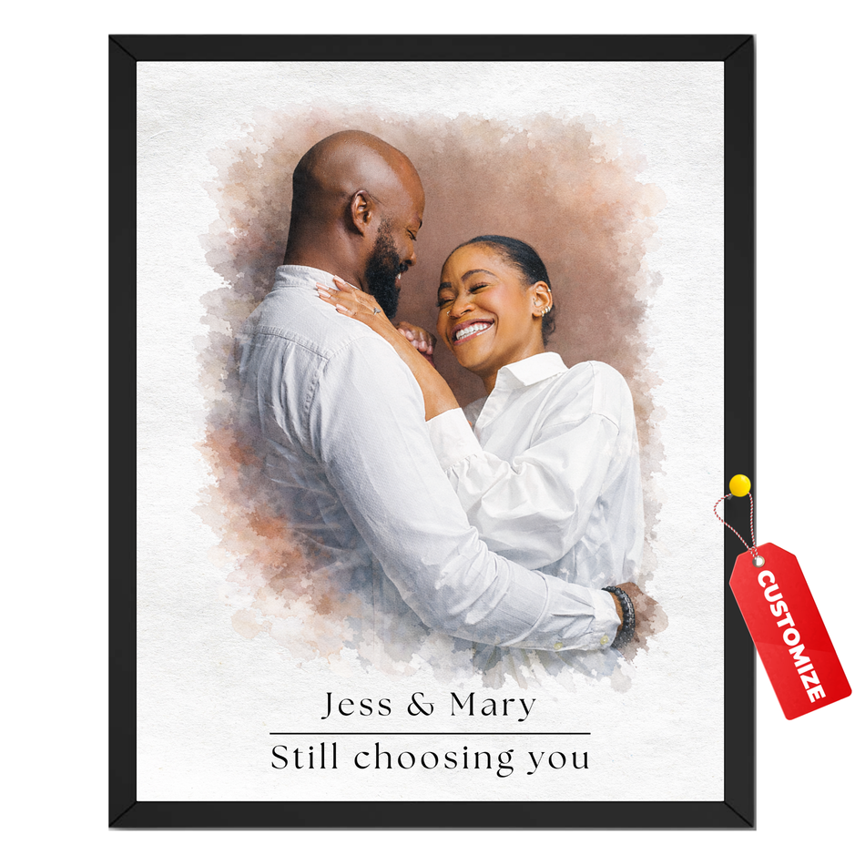Couple Watercolor Print | Custom Romantic Photo Wall Art