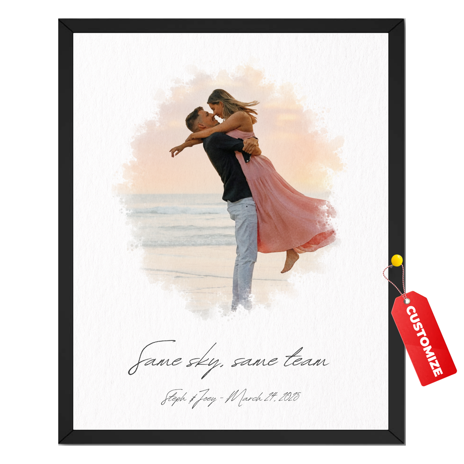Personalized Beach Couple Print | Custom Romantic Sunset Wall Art