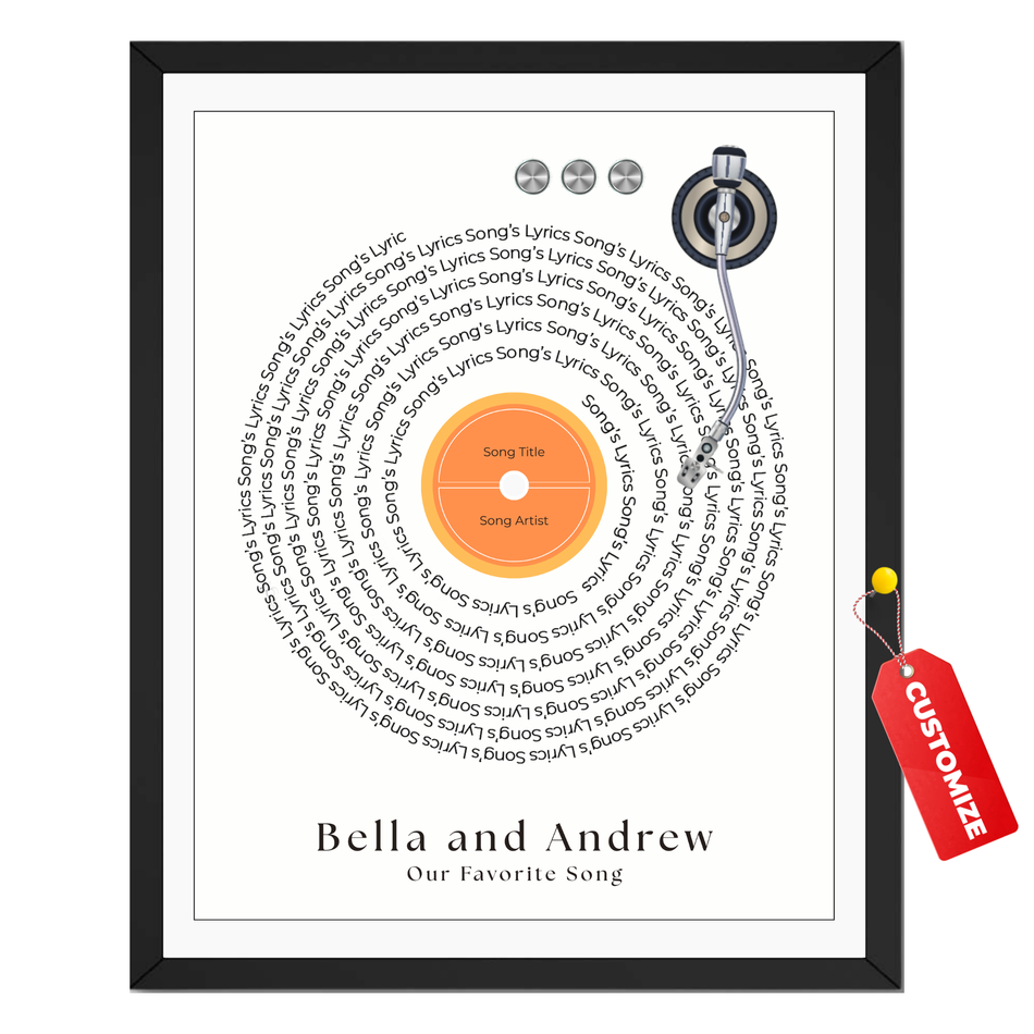 Personalized Vinyl Record Print | Custom Song Lyrics Turntable Wall Art