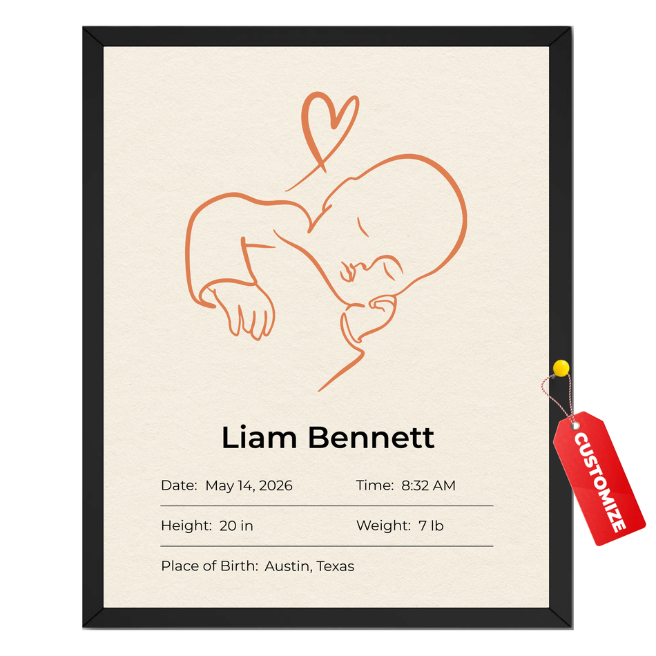 Personalized Sleeping Baby Print | Custom Newborn Birth Stats Nursery Wall Art