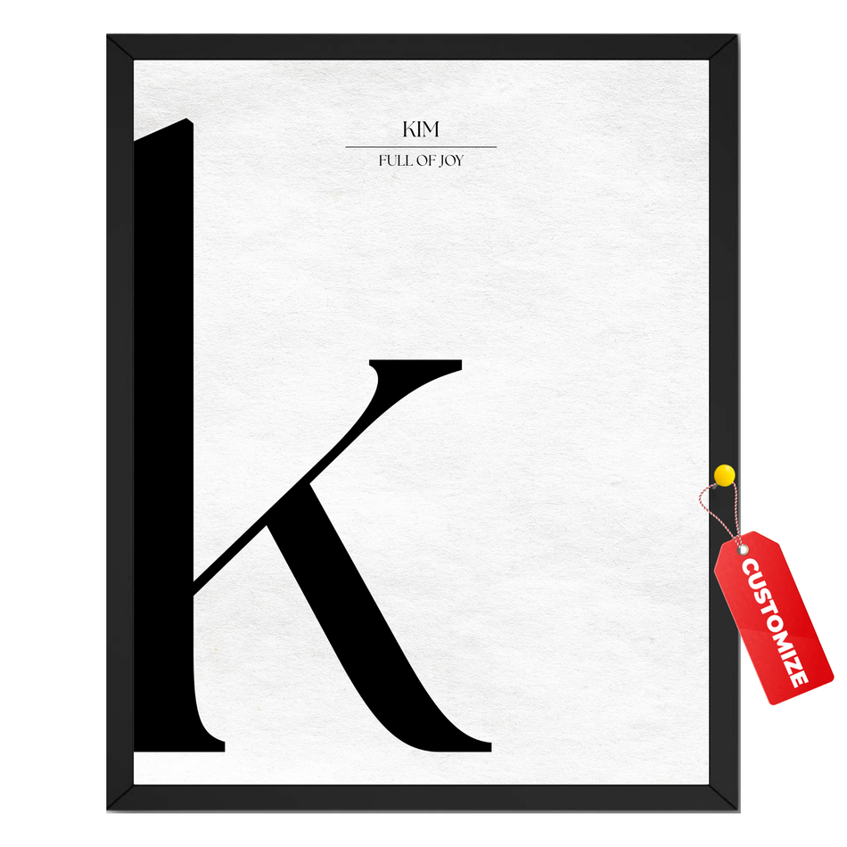 Personalized Custom Letter Print - Family Name Initial Poster - Elegant Black Monogram Wall Art