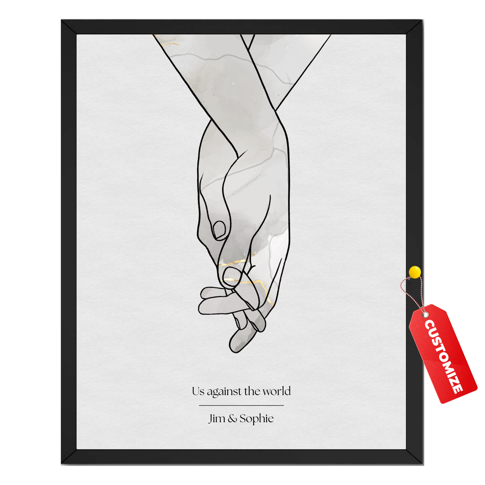 Personalized Couple Name Print, Customized Holding Hands Poster and Canvas