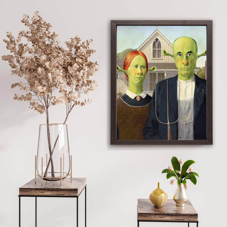 InkFlow American Gothic Style Shrek-Inspired Wall Art Poster for Home, Office, Bedroom, or Living Room Décor - Fun Pop Culture & Modern Art Piece - 8x10 Unframed Canvas Wall Art - Infinity Beyond Crafts