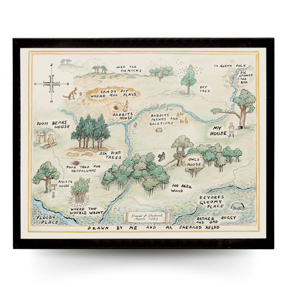 InkFlow Hundred Acre Woods Map Poster - Ideal Storybook Decor for Bedroom, Nursery, or Living Room - A Thoughtful Gift for Parents, Boys & Girls - 20x16 UNFRAMED Wall Art - Infinity Beyond Crafts