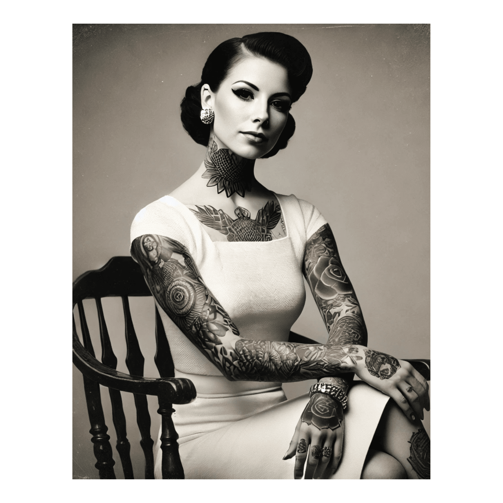 InkFlow Tattooed Woman Poster - Retro Tattoo Art Print, Black & White Photography Circus Art for Home Office or Living Room Wall Decor - 11x14 UNFRAMED Wall Art - Infinity Beyond Crafts