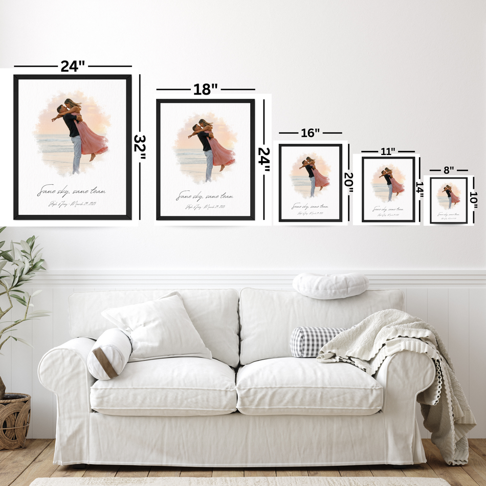 Personalized Beach Couple Print | Custom Romantic Sunset Wall Art