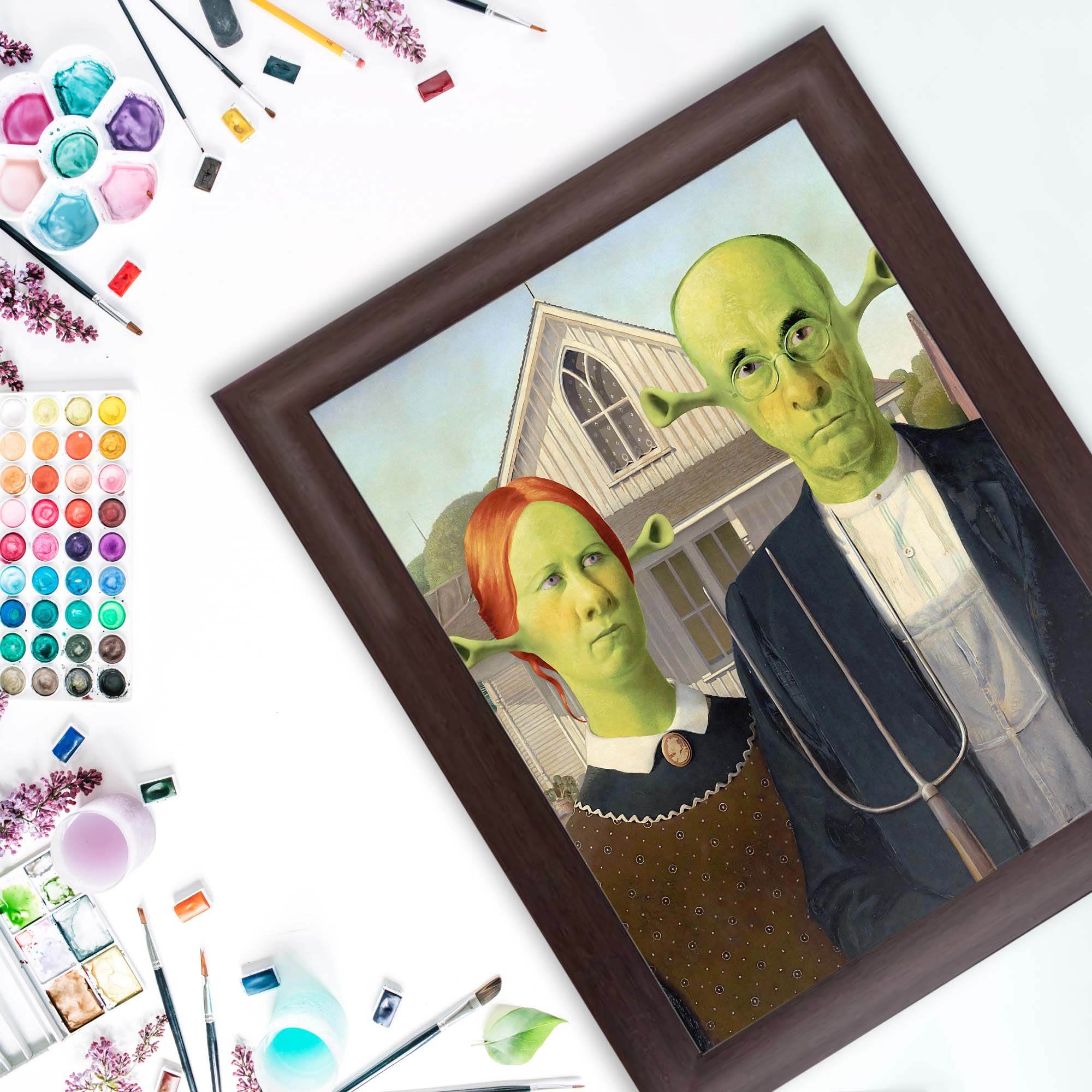 InkFlow American Gothic Style Shrek-Inspired Wall Art Poster for Home, Office, Bedroom, or Living Room Décor - Fun Pop Culture & Modern Art Piece - 8x10 Unframed Canvas Wall Art - Infinity Beyond Crafts