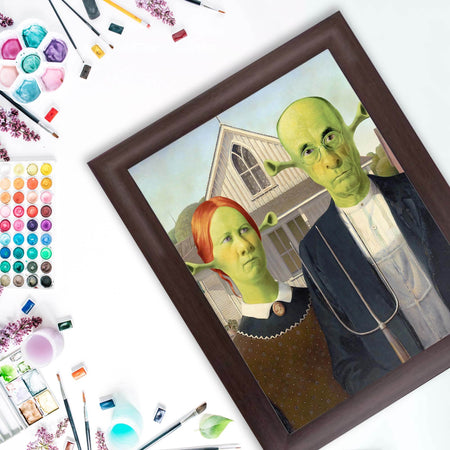 InkFlow American Gothic Style Shrek-Inspired Wall Art Poster for Home, Office, Bedroom, or Living Room Décor - Fun Pop Culture & Modern Art Piece - 8x10 Unframed Canvas Wall Art - Infinity Beyond Crafts