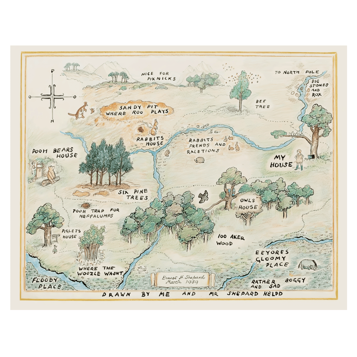 InkFlow Hundred Acre Woods Map Poster - Ideal Storybook Decor for Bedroom, Nursery, or Living Room - A Thoughtful Gift for Parents, Boys & Girls - 20x16 UNFRAMED Wall Art - Infinity Beyond Crafts